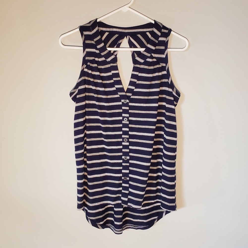 Navy Blue & White Striped Tank Top